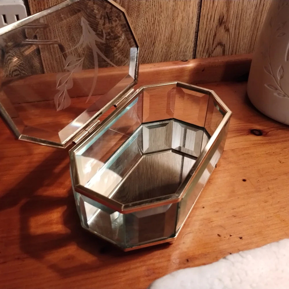 Elegant Gold and Silver Glass Jewelry Box